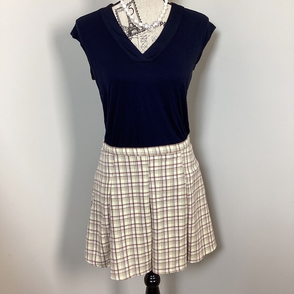 SO Clothing Women’s Cream Brown Plaid Pleated Mini Skirt - Picture 1 of 6